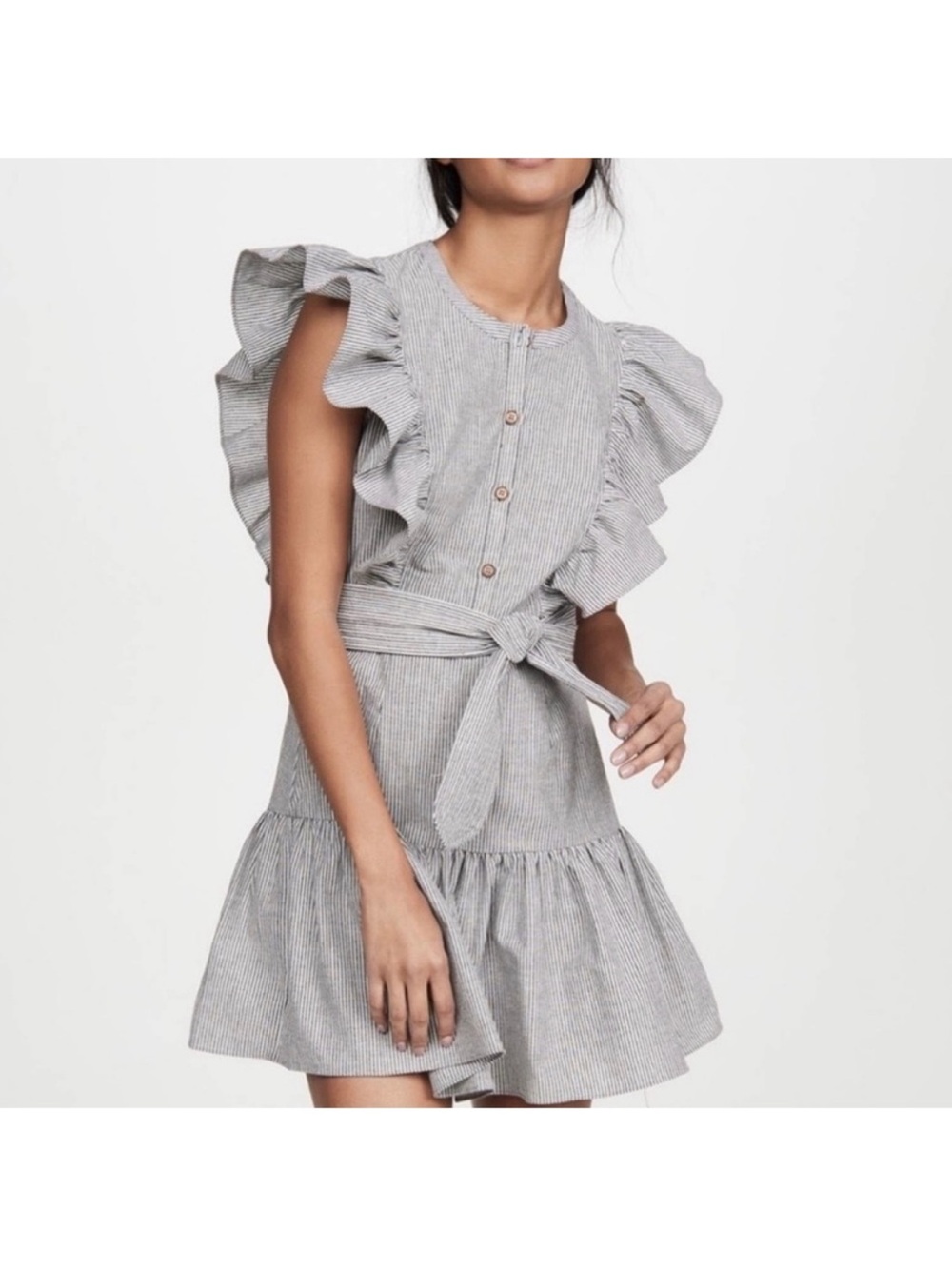 SAYLOR Melody Striped Ruffle Mini Dress Black/Gray/White Size Small